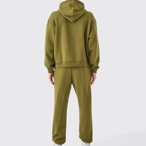 Ensemble de survêtement à capuche vert olive pour homme, sweat-shirt et pantalon de couleur unie, décontracté, avec poches latérales, taille élastique - Product Image 2