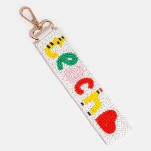 Porte-clés fait main avec des perles en bois et un anneau en acier inoxydable |   Porte-clés coloré en perles de bois et acier inoxydable |   VRNQ - Product Image 1