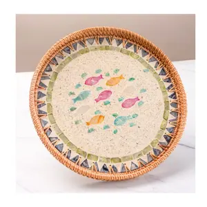 Hot Selling Items Mother of pearl & Rattan Tray Candy tray Decorative Wicker Tray Made by Vietnamese FBA Amazon