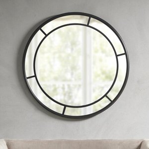 Miroir mural rond en métal enduit noir de luxe à texture simple et de qualité supérieure pour la décoration de la maison et du bureau en gros de l'Inde 2025 - Product Image 1