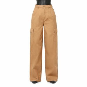 Pantalon cargo sur mesure pour femme, taille haute, coupe ample à jambe large avec poches à rabat, fabricant de marque privée - Product Image 1