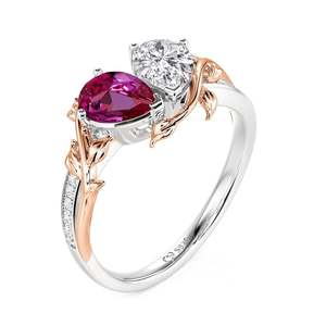 แหวนคู่แต่งงาน Jeulia Custom Two Birthstone Bypass ประดับเพชร สแตนเลสสตีล ดีไซน์ลายดอกไม้เก๋ไก๋ทันสมัย - Product Image 2
