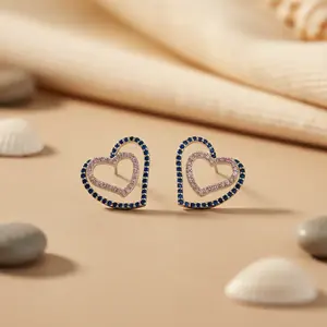 Boucles d'oreilles en forme de cœur en argent pour femmes, bijoux cristallins, cadeau - Product Image 2