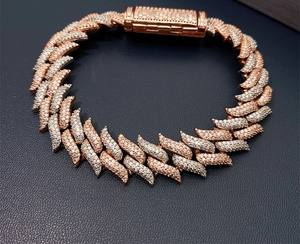 Pulsera de eslabones cubanos de diamantes de moissanita de Ley 925 de oro rosa y plata, collar, joyería Unisex de estilo cubano Popular - Product Image 1