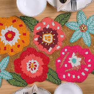 Mantel individual de lujo bordado a mano con cuentas, diseño floral tradicional, base de satén antideslizante, para Navidad, hogar, encaje tejido. - Product Image 2