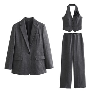 2025 Outono Novas Roupas Femininas Estilo Europeu E Americano Moda Mistura Terno Jaqueta Vest Calças Três Peças Set - Product Image 1