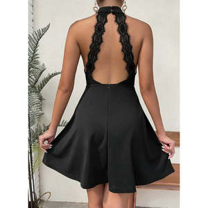Vestido Mini de Crepé con Cuello Alto y Hombros Descubiertos para Mujer de Jane's, con Detalle de Encaje en la Espalda - Elegante Vestido de Fiesta sin Mangas con Corte en A - Product Image 5