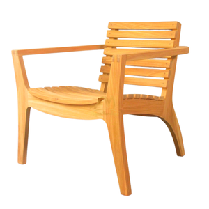 Chaise longue de jardin en bois massif moderne avec siège à lattes et accoudoirs incurvés pour patio ou terrasse - Product Image 4