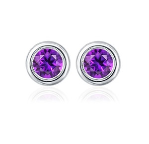 Romantic Natural Amethyst Bezel <b>Set</b> <b>Stud</b> <b>Earrings</b> Rhodium Plated Sterling <b>Silver</b> Engagement Wedding Anniversary Gift - Product Image 2