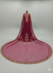 ชุดเดรสเจ้าสาวสีม่วงปักลายทองหรูหรา ประดับด้วยลูกปัดแบบโมร็อกโก สำหรับผู้หญิง ลายสามมิติ ทรงเอ แขนยาว ODM - Product Image 4