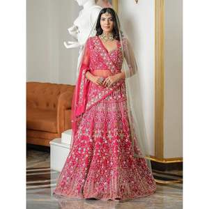 Trendmalls - Lehenga Choli Dupatta Rosa para Mujer, Cuello en V, Línea A, Satén Bordado con Lentejuelas, Transpirable, Cintura Natural - Product Image 1