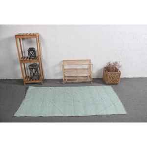 Alfombra Turca Vintage, Alfombra Decorativa de 2.8x5.7 pies (85x175 cm), Alfombra de Lana Azul Sólida - Product Image 3