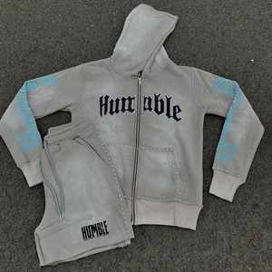 ชุดแทรคสูทผู้ชายทรงหลวมสไตล์สตรีทแวร์ ปักลายคุณภาพสูง ล้างสีแบบแอซิดวอช ประดับคริสตัลสะท้อนแสง สำหรับฤดูร้อน - Product Image 2