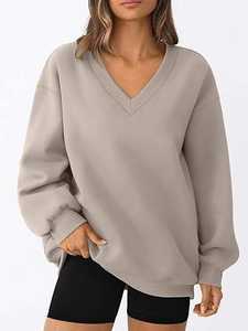 Sudadera Extra Grande para Mujer, Cuello Redondo, Transpirable, Estilo Otoño Invierno, Diseño Liso, Logotipo en la Espalda - Product Image 4