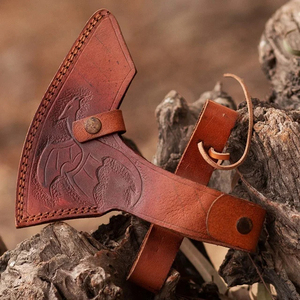 Hacha de acero al carbono profesional al por mayor con mango de madera y Funda de cuero servicio personalizado OEM ODM para acampar - Product Image 5