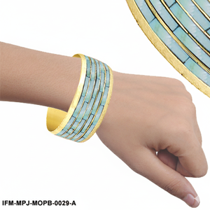 <b>Handcrafted</b> Mosaic Mother of Pearl Inlay Bangle Boho Artisan Statement <b>Jewelry</b> for Women Gift For Her - Product Image 2