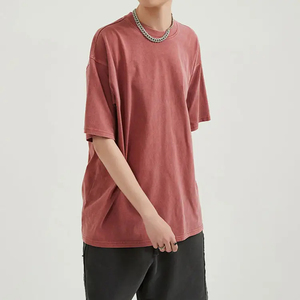 T-shirt pour homme en coton 100% tricoté, coupe ample, style chinois, délavé à l'acide, nouvelle conception 2024, personnalisable, uni, grande taille, épaules tombantes - Product Image 5