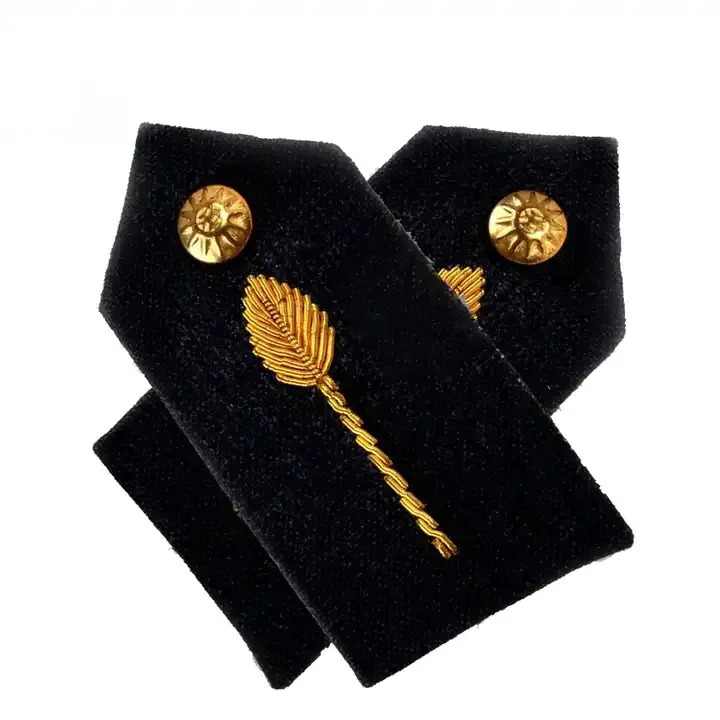Wholesale OEM Gorget Collar Patch Hand Embroidered Officer Uniform with Thread and Brass Button Customizable Gorget