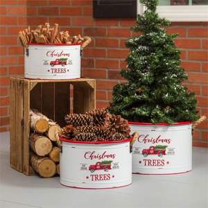 Metal Christmas <b>bucket</b> used for decoration in living room <b>filled</b> with ornaments and artificial snowflakes for display - Product Image 2