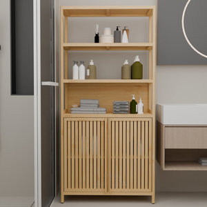 Modern Bamboo <b>Freestanding</b> <b>Bathroom</b> Cabinet Wood Adjustable <b>Shelf</b> for Home or Hotel Living Room Use - Product Image 1