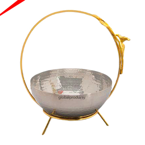 Tazón Redondo de Acero Inoxidable de la Mejor Calidad con Base Dorada, Tazón para Servir para Decoración de Restaurantes - Product Image 1