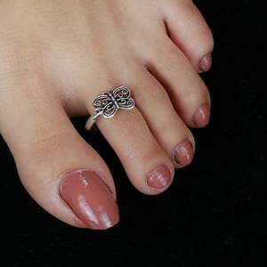 Tridha Gold Plated Butterfly Motif <b>Toe</b>-<b>Rings</b> (Pair) Copper Jewelry for Weddings - Product Image 4
