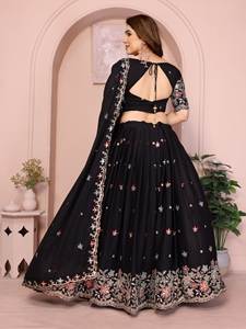 NUEVO LEHENGA CHOLI DE TELA GEORGETTE PARA FIESTAS CON BORDADO, REVERSIBLE, PARA TODAS LAS TEMPORADAS, PARA BODAS/DEWALI - Product Image 3
