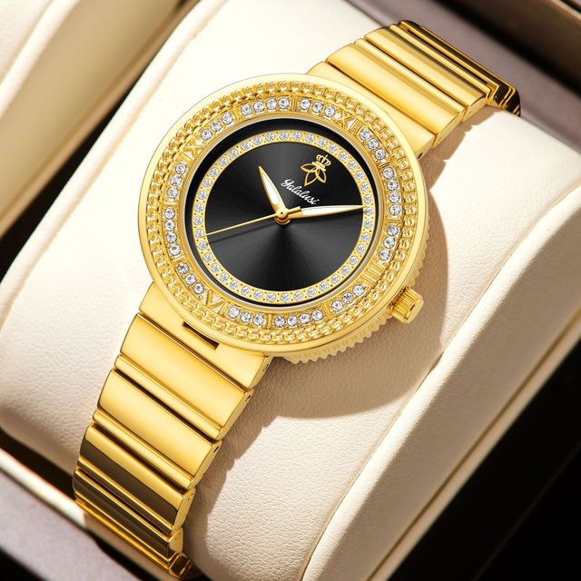 Yalalusi Gold Diamond-Encrusted Dial Women's Watch, a Light Luxury Ladies Wristwatch, High-End Quartz Fashion Best-Selling