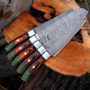 Juego de Cuchillos de Cocina de Acero de Damasco Hechos a Mano de Primera Calidad, 5 Piezas, Cuchillería Profesional para Chef, Ecológica, Ergonómica, con Mangos Ambidiestros - Product Image 5