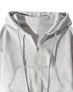 Women Light Grey <b>Cropped</b> <b>Zip</b> <b>Up</b> <b>Hoodie</b> Long Sleeve Drawstring Hooded Sweatshirt Casual Streetwear Winter Fashion Top For Ladies - Product Image 4