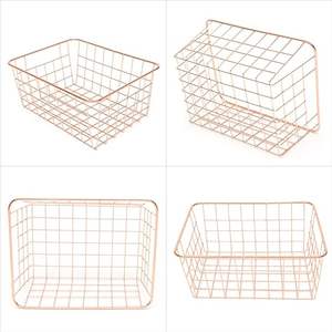 Cesta de almacenamiento de regalo de metal rectangular de Venta caliente Cesta de regalo de metal de color dorado de diseño fantástico de la India - Product Image 3