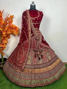 Exclusif Heavy Jarkan Work Bridal Lehenga 12 Kali Design Double Dupatta 6 M Flair Double Fitting pour les fêtes traditionnelles - Product Image 5