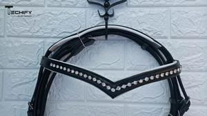 Brida de cuero de caballo con banda de cejas de cristal brillante al mejor precio con herrajes de acero inoxidable para categoría de peines de curry - Product Image 3