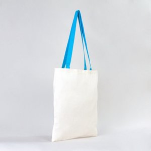 Turquoise Handles Cotton Tote <b>Bag</b> 14x16 in Durable Reusable Plain Cotton <b>Bag</b> with <b>Long</b> Handles for Advertising - Product Image 3
