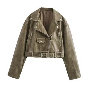 Veste en cuir à manches longues avec col style moto Manteau en cuir pour femmes Automne Nouvelle fermeture éclair Décoration pour femmes Imitation - Product Image 2