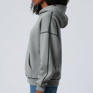 Sudadera con Capucha Extra Grande de Algodón 100% con Hombros Caídos, Estilo Holgado, con Ribete Negro en Toda la Prenda, Color Sólido, Hecha a Medida - Product Image 6