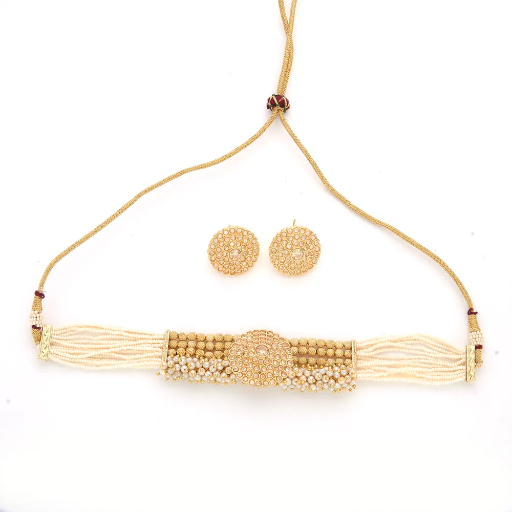 Latest Online Export Quality Of Antique Lctmoti Choker Necklace Set With Gold Plating 210997