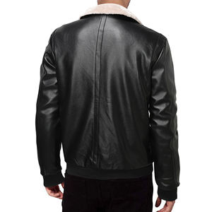 Veste en cuir bomber avec col en fourrure véritable amovible, fermeture éclair sur le devant, plusieurs poches, veste pour homme - Product Image 2