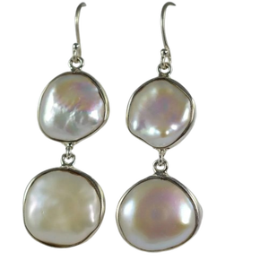 Handmade 925 Sterling <b>Silver</b> Dangle <b>Earrings</b> Genuine Freshwater Coin <b>Pearl</b> with Gold Elegant Jewelry Gift for Her Birthday - Product Image 1