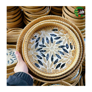 Bandeja de Mosaico de Ratán Natural Hecha a Mano Ecológica, Bandeja de Nácar Mixta para Decoración del Hogar, Bandeja de Mosaico al por Mayor - Product Image 5