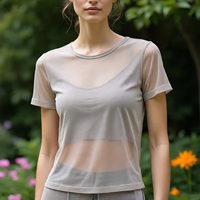 Camiseta Corta de Malla Transparente Sexy para Mujer, Camiseta Transpirable Ecológica de Verano