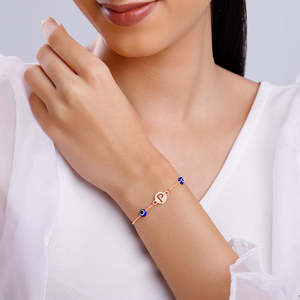 Pulsera inicial de ojo malvado personalizada de oro rosa, latón de acero inoxidable religioso de moda con moissanita de diamante PERLA para regalos - Product Image 2