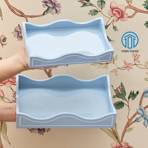 Plateau en laque vietnamien fait main de qualité supérieure, élégant plateau de service ondulé en MDF pour boissons et collations, fait main - Product Image 2