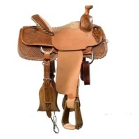 ASHFIT IMPEX Selle de cheval en cuir véritable, assise profondément rembourrée, doublure respirante, étriers larges, style western, arceau en bois nickelé