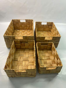 Lot de 4 paniers de rangement rectangulaires en jacinthe d'eau de couleur naturelle avec cadre en fer et poignée trouée - Product Image 4