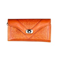 Dompet Pendek Kulit Asli Oranye Anti Maling dengan Ritsleting, Tas Selempang, Kantong Uang, Tempat Kartu untuk Penggunaan Sehari-hari
