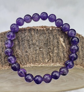 สร้อยข้อมือหินคริสตัลอเมทิสต์ธรรมชาติ, สร้อยข้อมือลูกปัดกลมคุณภาพพรีเมียมสำหรับผู้หญิงและผู้ชาย ช่วยเสริมพลังบวก - Product Image 3