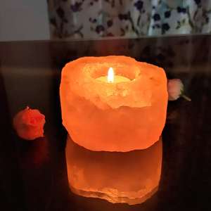 Sel de l'Himalaya écologique rond petite lampe Style Floral Unique cadeau de mariage décoration de la maison Pakistan bougie tenant caractéristique - Product Image 1