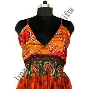 Vestido Largo Maxi Boho de Seda Reciclada Ecológica para Mujer, Talla Única, Estilo Hippie para la Playa, con Cintura Elástica - Product Image 3