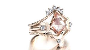 Lune de ma vie en forme de cerf-volant Morganite bague de mariage ensemble classique Antique Art déco bague de fiançailles avec placage de rhodium pour les fêtes - Product Image 5